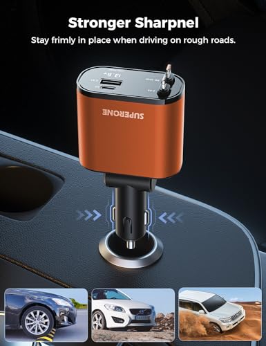 [Upgraded] SUPERONE Retractable Car Charger 4 in 1 Fast Car Phone Charger - color: Orange