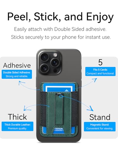 Phone Card Holder Wallet with Stand, Hold 6 Card for iPhone Andriod - color: Green