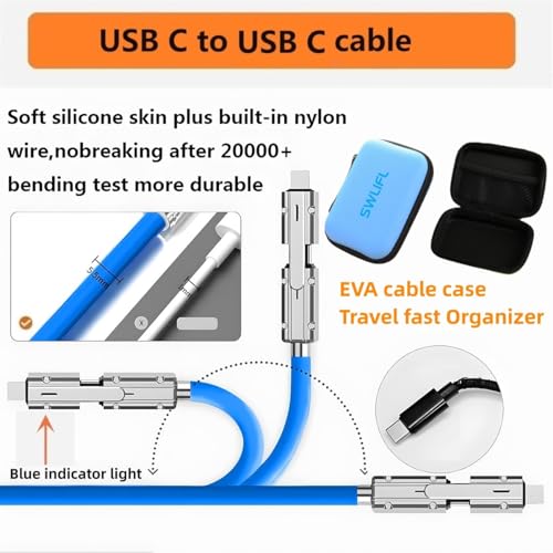 SWLIFL 2 Pack USB C to C Cable Chubby Silicone 4 in 1 USB C Charging Cable - color: Blue+Blue