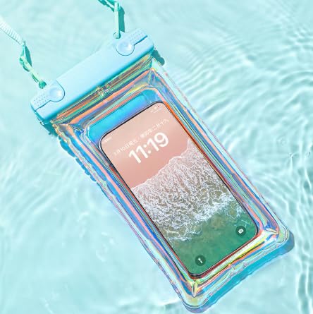 Air Float Waterproof Phone Case, Rainbow Holographic Laser TPU Touch Responsive Phone Pouch for Pool Beach Snorkeling Cruise (White) - color: White