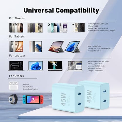 QZIIW iPhone 17 16 15 Pro Max Fast Charger,45W Dual Port USB C Fast Charger - color: Blue, size: 3FT+6FT+10FT+10FT