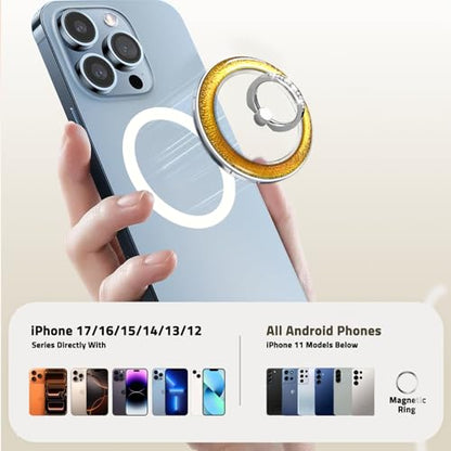 Transparent Shiny Magnetic Phone Ring Holder,360° Rotatable Removable Phone Grip,Clear Gold Sparkle Diamond Stylish Design Compatible with All Phones & Tablets - color: Clear Gold 1