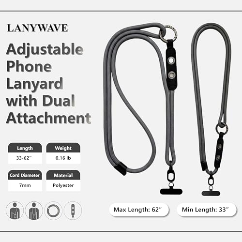 Adjustable Crossbody Phone Lanyard with Hanging Loops - color: Gray