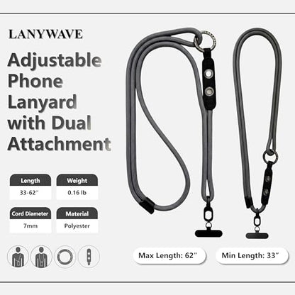 Adjustable Crossbody Phone Lanyard with Hanging Loops - color: Gray