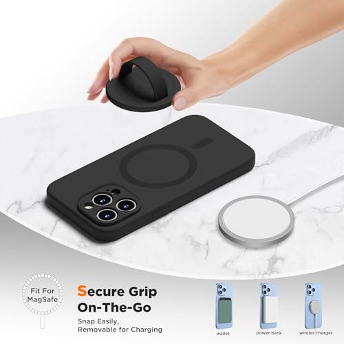 Upgraded Magnetic Phone Grip, Liquid Silicone Soft and Portable, Removable Finger Loop Ring Grip Holder for iPhone, Strong Magnetic Attraction, Compatible with MagSafe Phone Case, Black - color: Black
