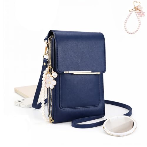 Touch Screen Phone Crossbody Bag, Waterproof PU Leather with Adjustable Shoulder Straps, for Women Outdoor, Travel - color: Blue