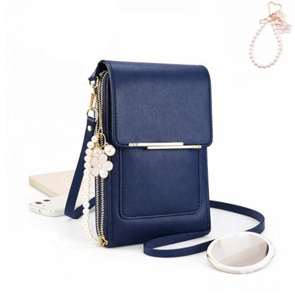 Touch Screen Phone Crossbody Bag, Waterproof PU Leather with Adjustable Shoulder Straps, for Women Outdoor, Travel - color: Blue