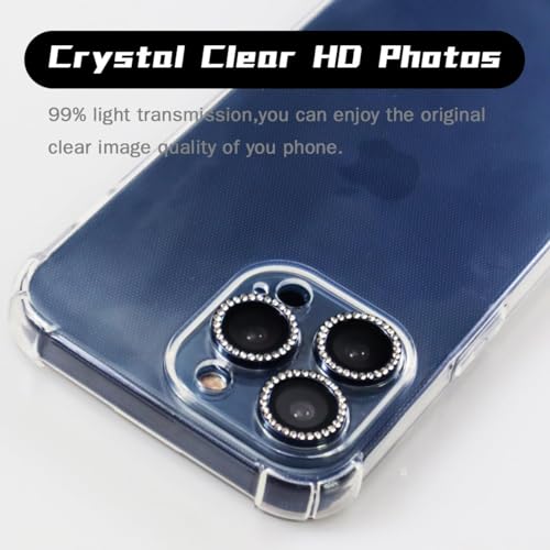 BONVAN for iPhone 15 Pro/Pro Max/14 Pro/ProMax Camera Lens Protector - Bling Glitter Diamond Metal Crystal Tempered Glass Screen Accessories Rhinestones Lens Cover (DK.Blue) - color: DK.Blue