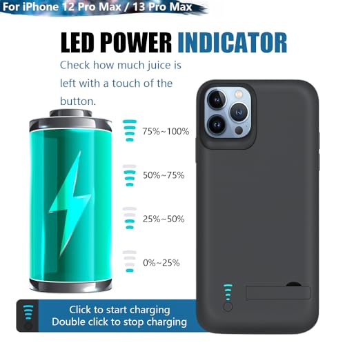 Battery Case for iPhone 12 Pro Max/iPhone 13 Pro Max, 6000mAh Rechargeable Extended Battery Charging Charger Case, Add 100% Extra Juice (6.7 Inches) Black