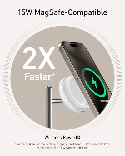 Anker MagSafe Charger Stand Compatible, iPhone 17 MagGo 3 in 1 Wireless Charging Station,Qi2 Certified 15W Wireless Charger, Desk Accessory, for iPhone 15/14/13/12 Series Apple Watch, AirPods - color: White