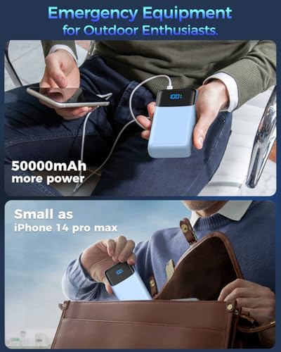 Portable Charger Power Bank 50000mAh, PD 30W and QC 4.0 Fast Charging - color: Blue