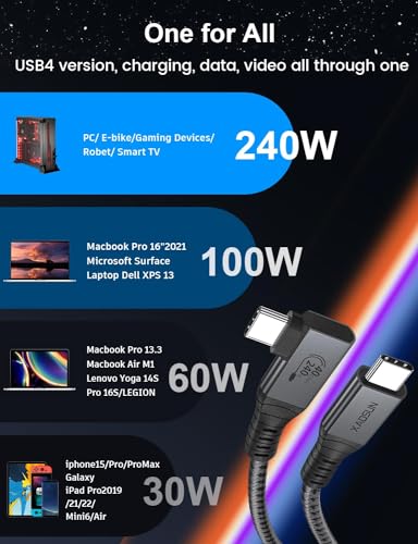 XAOSUN Right Angle USB 4 Cable for 90 Degree Thunderbolt 4 Cable, Grey 2FT - size: 2FT