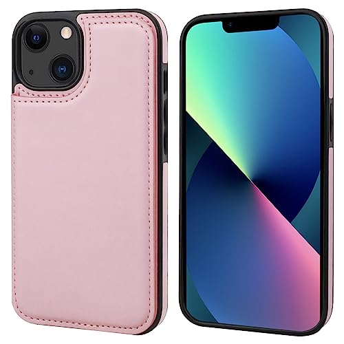 ONETOP for iPhone 13 Wallet Case with Card Holder,Pink | Kickstand,ID/Cash Holder,Case Wallet with Card Slots,Double Magnetic Clasp,Durable PU Leather Shockproof Cover for Women Men - color: Pink