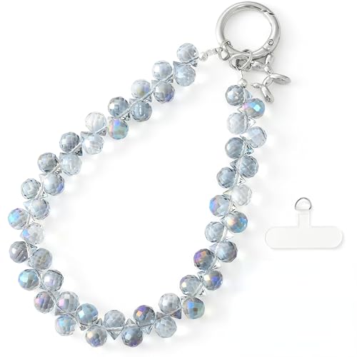 richginker Crystal Beaded Phone Wrist Strap with Tether Tab, Light Blue - color: Light Blue
