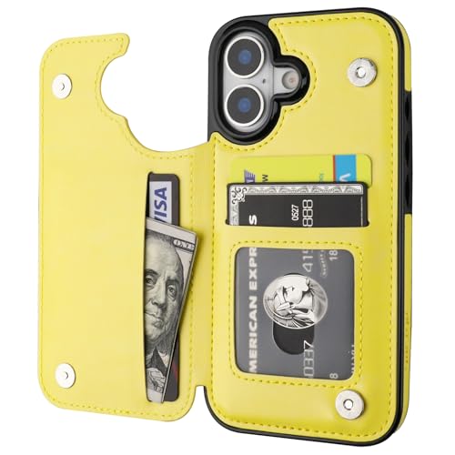 ONETOP for iPhone 17 Wallet Case with Credit Card Holder,Yellow | Kickstand,ID/Cash Holder,Case Wallet with Card Slots,Double Magnetic Clasp,Durable PU Leather Shockproof Cover for Women Men - color: Yellow