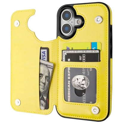 ONETOP for iPhone 17 Wallet Case with Credit Card Holder,Yellow | Kickstand,ID/Cash Holder,Case Wallet with Card Slots,Double Magnetic Clasp,Durable PU Leather Shockproof Cover for Women Men - color: Yellow