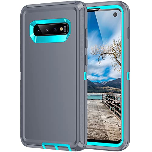 for Galaxy S10 Case,[Without Screen Protector] Heavy Duty Shockproof Dust/Drop Poof 3 Layers Full Bady Protection Rugged Case for Galaxy S10,Grey/Turquoise - color: Grey/Turquoise