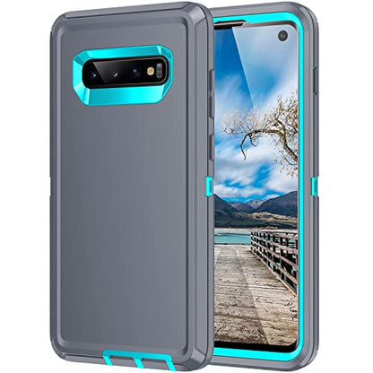 for Galaxy S10 Case,[Without Screen Protector] Heavy Duty Shockproof Dust/Drop Poof 3 Layers Full Bady Protection Rugged Case for Galaxy S10,Grey/Turquoise - color: Grey/Turquoise