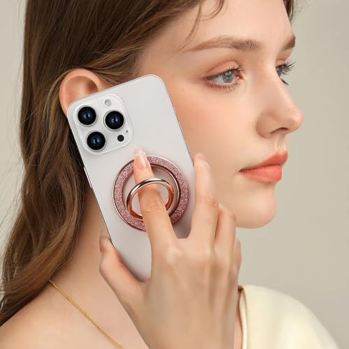 Guppy Magnetic Phone Ring Holder, Glitter Magnet Finger Ring Grip Stand Holder, 360° Rotation with Cell Phone Ring Stand, Compatible with MagSafe for iPhone 17 Pro Max 16 15 14 13 12 All-Rose Gold - color: Rose Gold