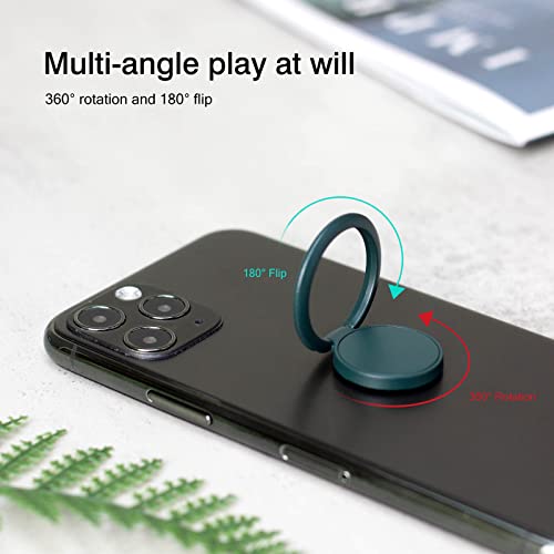 [2 Pack] Matte Finish Round Ultra-thin Cell Phone Ring Holder Stand,360 Degree Rotation and 180 Degree Adjustable Finger Ring Kickstand with Frosted Metal Phone Grip (Dark Green)