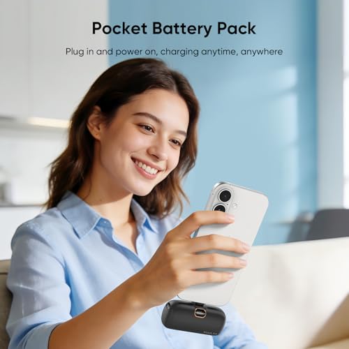 Kuulaa Portable Phone Charger with Built-in USB-C Plug, 5000mAh Mini Portable Charger Power Bank Small Battery Pack for iPhone 15/16/17 Samsung S24/S23 & Android (Black) - color: Black