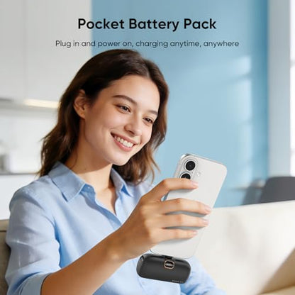 Kuulaa Portable Phone Charger with Built-in USB-C Plug, 5000mAh Mini Portable Charger Power Bank Small Battery Pack for iPhone 15/16/17 Samsung S24/S23 & Android (Black) - color: Black