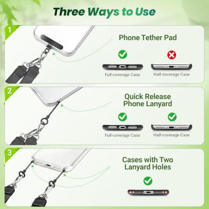 takyu Multifunctional Phone Lanyard, 3 in 1 Cell Phone Detachable Adjustable Crossbody Strap & Neck Lanyard & Wrist Lanyard with 2x Tether Tab for Most Smartphones, Outdoor Travel Essential Black - color: Blackx1