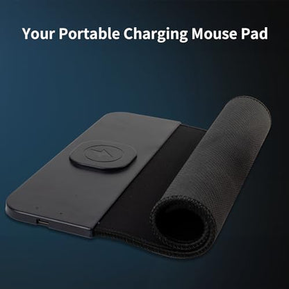 15W Wireless Charging Mouse Pad, 2 in 1 Desk Pad with Non-Slip Rubber Base, Fast Qi Wireless Charger for iPhone/Computers/Home Charging Devices, 12.8 * 8.5in Mouse Pad - Black - color: Black