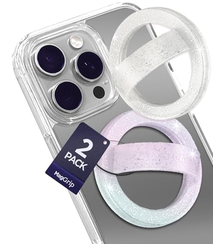 2-Pack Magnetic Phone Grip Holders Compatible with MagSafe, Soft-Touch Silicone Finger Loops for iPhone, Comfortable and Secure Fit (Clear Sparkle & Gradient Dream) - color: Gradient Dream