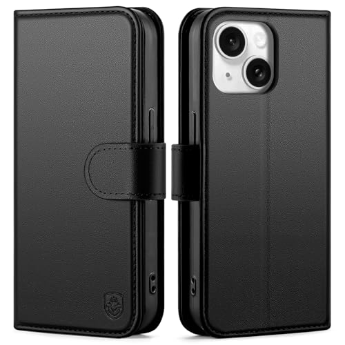 Compatible with iPhone 14 Genuine Leather Case Wallet with Card Holder,Women Men Real Leather Flip Folio RFID Blocking Credit Card Slots Kickstand Phone Cover,for Apple 14 6.1",Black - color: Black, size: iPhone 14 - 6.1"