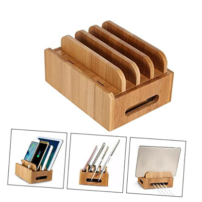 KALLORY Wooden Phone Bracket with Multi Grid Storage Tabletop Organizer
