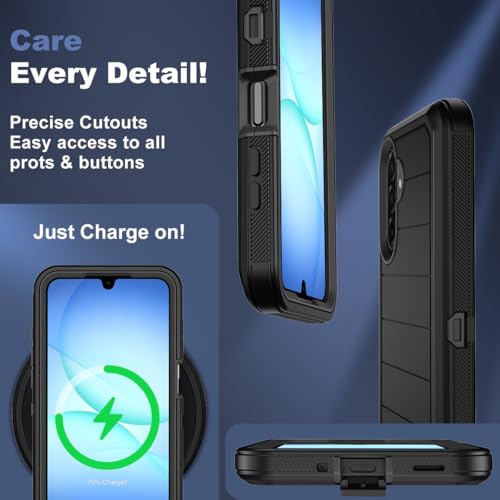 for Samsung Galaxy A17 5G Case, Military-Grade Drop Protection 3-Layer Rugged Shell with Screen Protector, Full-Body Non-Slip Shockproof Heavy Duty Protective Bumper Phone Cover (Black) - color: Black