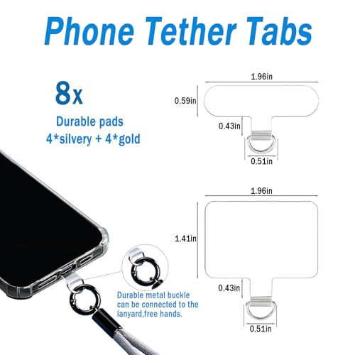 8 Pack Phone Tether Tab, Universal TPU Phone Lanyard Patch Without Adhesive - color: 8pcs Gold/Ts