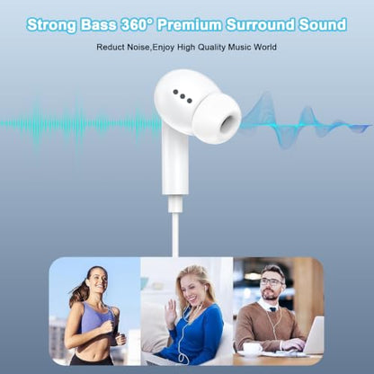 [Apple MFi Certified] Wired Headphones for iPhone 14 13 12,Lightning Connector Built-in Mic& Volume Control HiFi Stereo Nosie Reduction Earphones Earbuds Compatible with iPhone 13/11/XR/XS/X/8/7(2Pcs) - color: Pure white