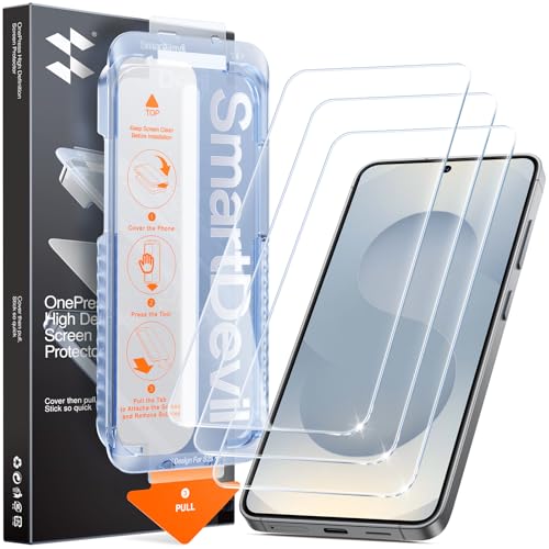 SMARTDEVIL 3 Pack for Samsung Galaxy S25 Screen Protector | Finger Print Reader Compatible, Fast & Easy Installation, Clear 9H Tempered Glass Film, Alignment Frame Dust-Free Bubble-Free - size: For Samsung Galaxy S25 6.2 inches
