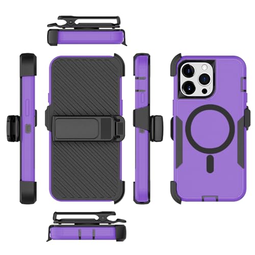 Designed for iPhone 12 Pro Max Case,Purple | Compatible with MagSafe,Double protection,Tough Durable,Detachable back clip,Dustproof,No Fading,No Yellowing,Non-Slip - color: Purple, size: iPhone 12 Pro Max 6.7"