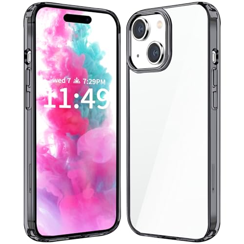 JJGoo Compatiable with iPhone 15 Plus Case Clear, Transparent Shockproof Phone Case, Slim Anti-Scratch Hard PC Back Protective Cover Bumper, Transparent Black - color: Transparent Black