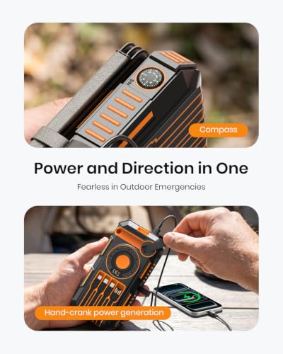 FEELLE Solar Power Bank 50000mAh Magnetic Portable Charger with Hand Crank - color: Orange