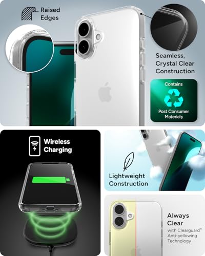 ZAGG Crystal Palace Lite Case for iPhone 16 Plus - Ultra-Slim, Ultimate Drop Protection with Graphene Reinforcement, Anti-Yellowing Technology, Wireless Charging Compatible, Recycled Materials, Clear - size: iPhone 16 Plus, style: Without Magsafe