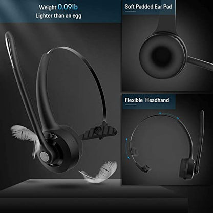 BlueFire Wireless Headphones, Pro Trucker Headset, Wireless Over Head Earpiece, On Ear Car Headphones with Microphone for Truck Driver, Phones, Skype, Call Center, Office