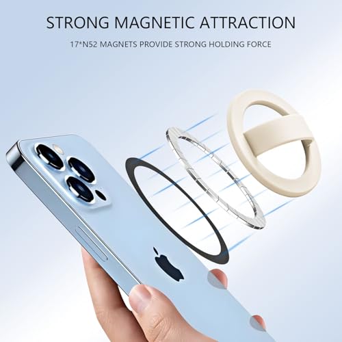 Magnetic Silicone Phone Grip,Comfy Finger Loop Grip Phone Holder,Strong Grip,Comfortable,Easy to Install and Remove,Compatible with Magsafe for iPhone 16/15/14/13/12 Series (White) - color: White