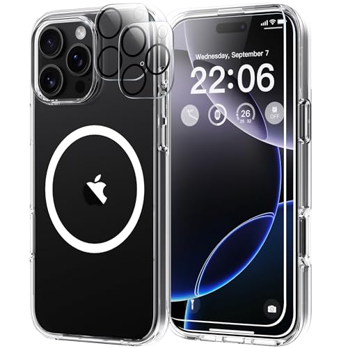 Diverbox for iPhone 16 Pro Max Case Clear [Compatible with MagSafe] [with Screen Protector + Camera Lens Protection ] Shockproof Phone case for iPhone 16 pro Max (Clear Magnetic) - color: Clear magnetic, size: For iphone 16 Pro Max