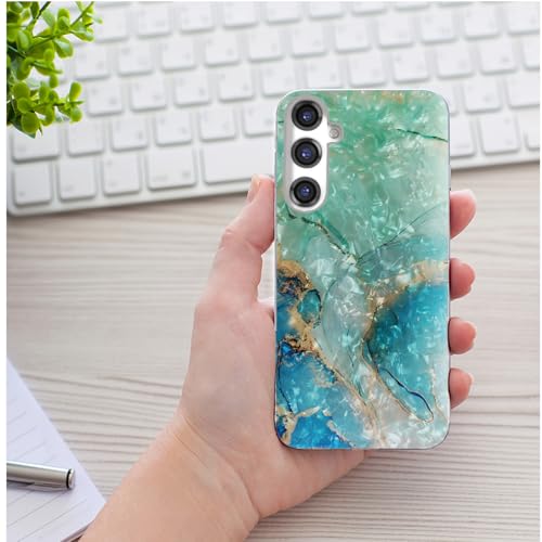 for Samsung Galaxy S24 FE Case for Girl Women Men,Full Protective Shockproof Slim Soft TPU Clear Phone Cover Cases for Galaxy S24 FE,Glitter Sparkle Shiny Pearl Luster Green Gold Marble - color: Green Gold Marble