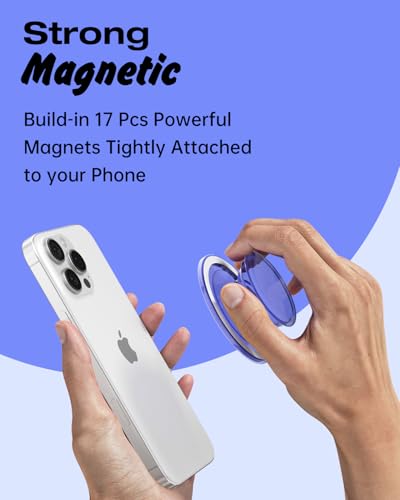 Svanove Magnetic Phone Grip Compatible with Magsafe, Mag Safe Translucent Clear Grip Collapsible Kickstand for iPhone Samsung Pixel, Cute Transparent Silicone Removable Phone Stand Holder, Neon Blue - color: Blue, style: Magnetic