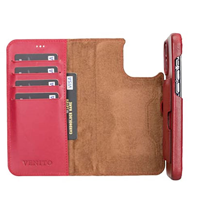 Venito Florence Leather Wallet Phone Case Compatible with iPhone 13 Pro Max (6,7 inch) - Extra Secure with RFID Blocking - Detachable Phone Wallet (Burnt Red) - color: Burnt Red, size: iPhone 13 Pro Max