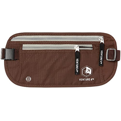 VENTURE 4TH Travel Money Belt, RFID Blocking Passport Holder - Brown - color: Brown