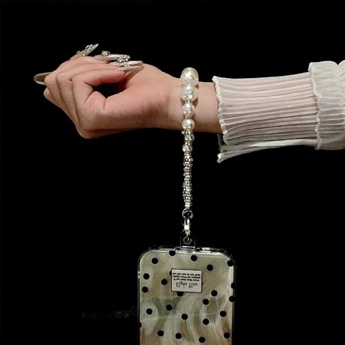 2 Pieces Phone Wrist Strap Pearl Beaded Phone Charm Cell Phone Strap Detachable with Tether Tab, Hands-Free Wristlet Bracelet