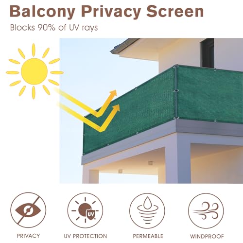 SUNNY GUARD 3' x 10' Balcony Privacy Screen, HDPE Patio Railing Cover Fence - color: Dark Green, size: 0 3' x 1 0'