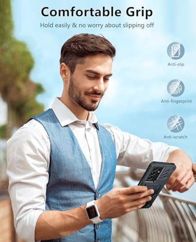 FNTCASE for Samsung Galaxy S21 Ultra Case with Belt Clip and Kickstand | Built-in Screen Protector, Military-Grade Drop Protection, Rugged Heavy Duty Shockproof Holster Protective Cover - color: Black