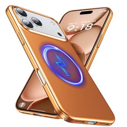 GRECAZO Magnetic Ultra Thin Bumper Case for iPhone 17 Pro Max, Orange | Compatible with MagSafe, Frosted Matte Hard Bayer PC Shell, Protective Full-Cover Design, Minimalist Slim Fit, 6.9-Inch - color: Orange, size: iPhone 17 Pro Max